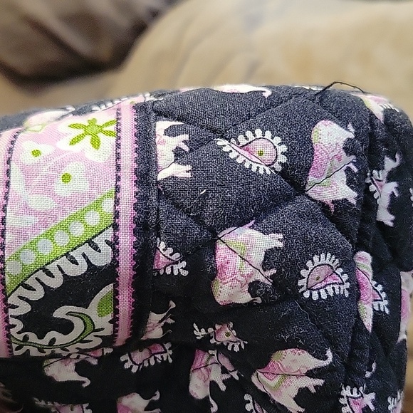 Vera Bradley black and pink elephant print purse. This is a medium-sized purse. - Picture 7 of 10